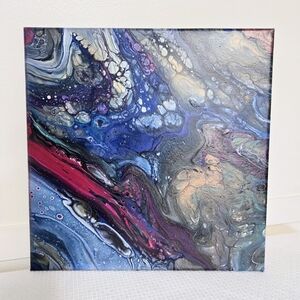 Galaxy Canvas Arylic Paint Pour 12x12 Blue Pink Outter Space Original Art